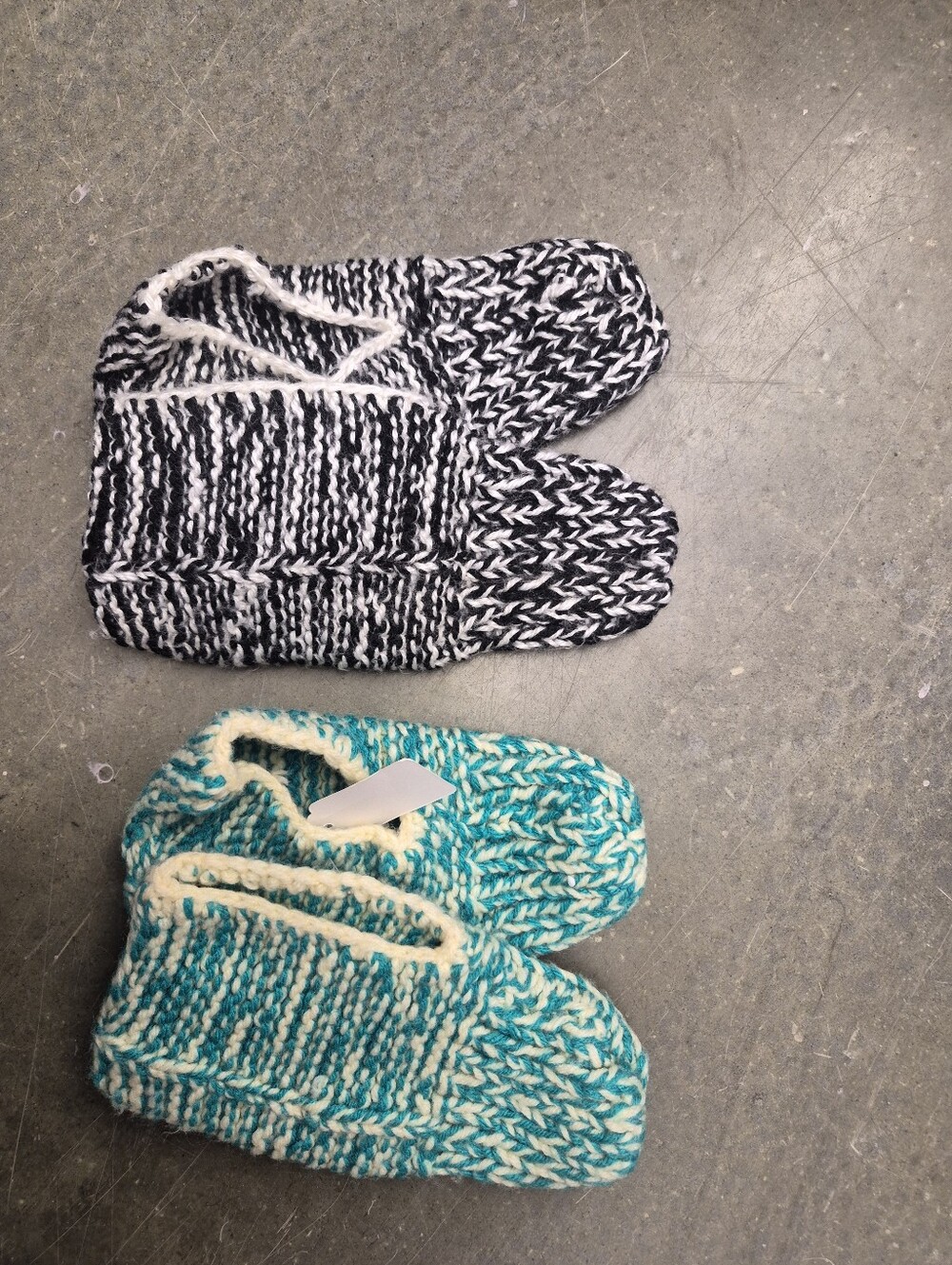 Hand-Knit ladie's Slipper Socks - Black & White and Teal & Cream